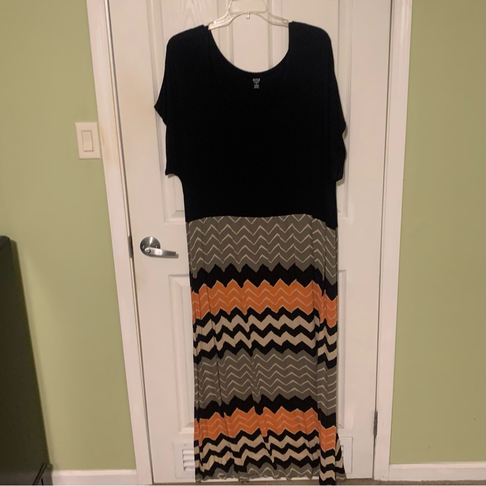 Black and Orange Chevron Maxi Dress